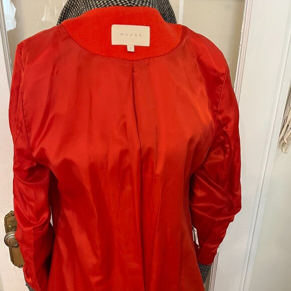 Korean Orange Wool Blend Coat – 58% Wool, Houndstooth Collar, Double Breast - Picture 5 of 10